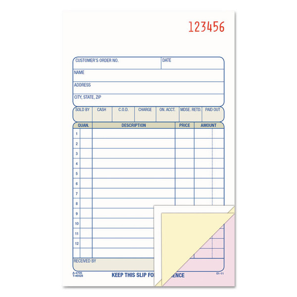 Sales/Order Book, Three-Part Carbonless, 4.19 x 6.69, 50 Forms Total [SKU: ABFTC4705]