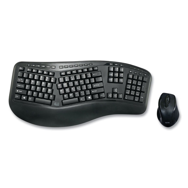 WKB1500GB Wireless Ergonomic Keyboard and Mouse, 2.4 GHz Frequency/30 ft Wireless Range, Black [SKU: ADEWKB1500GB]