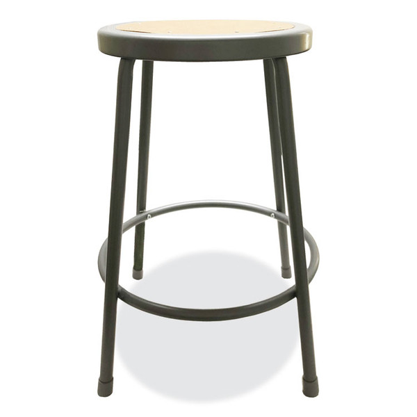 Industrial Metal Shop Stool, Backless, Supports Up to 300 lb, 24" Seat Height, Brown Seat, Gray Base [SKU: ALEIS6624G]