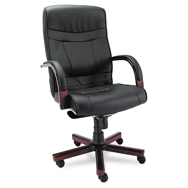 Alera Madaris Series High-Back Knee Tilt Bonded Leather Chair,Wood Trim, Supports Up to 275 lb, Black Seat/Back,Mahogany Base [SKU: ALEMA41LS10M]
