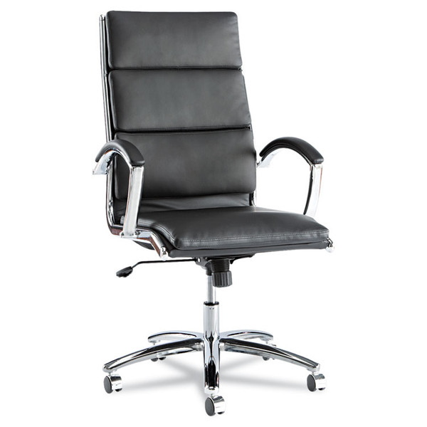 Alera Neratoli High-Back Slim Profile Chair, Faux Leather, 275 lb Cap, 17.32" to 21.25" Seat Height, Black Seat/Back, Chrome [SKU: ALENR4119]
