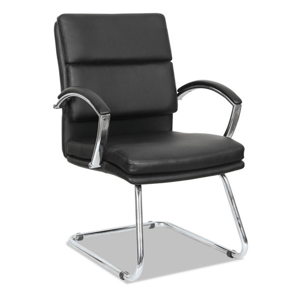 Alera Neratoli Slim Profile Stain-Resistant Faux Leather Guest Chair, 23.81" x 27.16" x 36.61", Black Seat/Back, Chrome Base [SKU: ALENR4319]