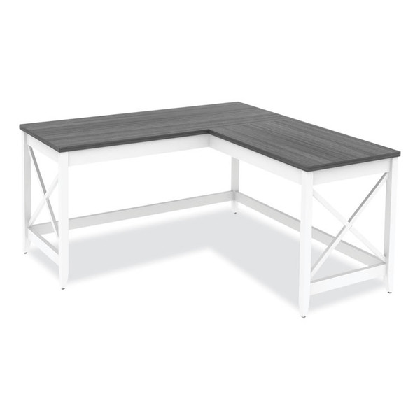 L-Shaped Farmhouse Desk, 58.27" x 58.27" x 29.53", Gray/White [SKU: ALEWSF5959GY]