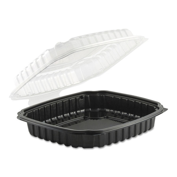 Culinary Basics Microwavable Container, 36 oz, 9 x 9 x 2.5, Clear/Black, Plastic, 100/Carton [SKU: ANZ4669911]