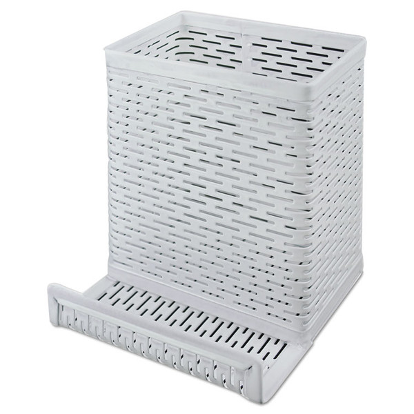 Urban Collection Punched Metal Pencil Cup/Cell Phone Stand, Perforated Steel, 3.5 x 3.5, White [SKU: AOPART20014WH]