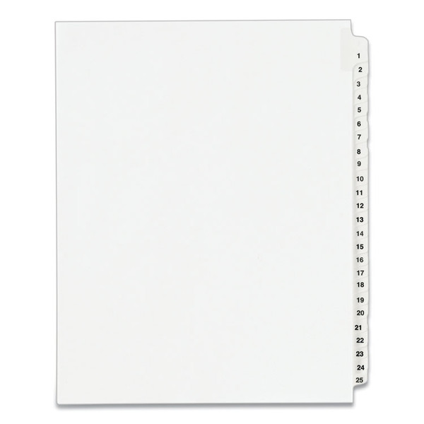 Preprinted Legal Exhibit Side Tab Index Dividers, Avery Style, 25-Tab, 1 to 25, 11 x 8.5, White, 1 Set, (1330) [SKU: AVE01330]
