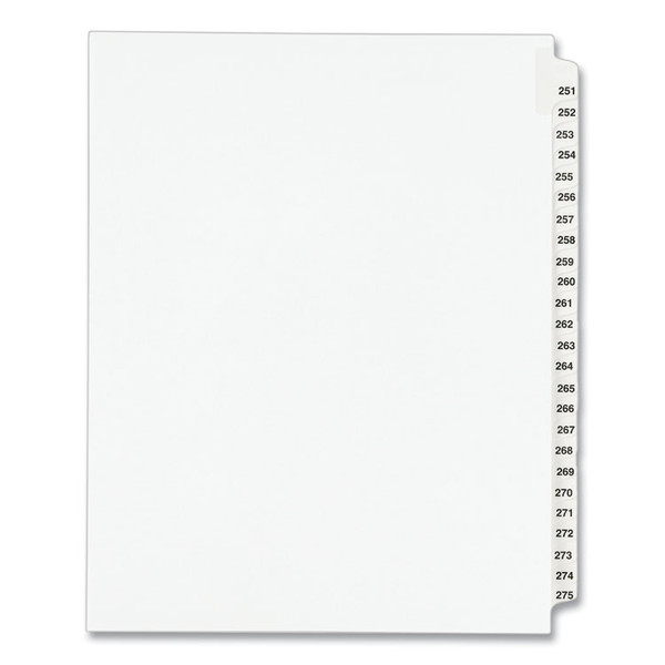 Preprinted Legal Exhibit Side Tab Index Dividers, Avery Style, 25-Tab, 251 to 275, 11 x 8.5, White, 1 Set, (1340) [SKU: AVE01340]