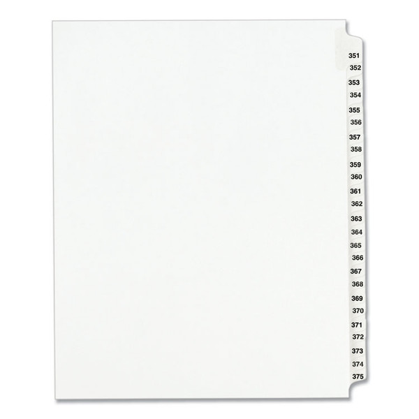 Preprinted Legal Exhibit Side Tab Index Dividers, Avery Style, 25-Tab, 351 to 375, 11 x 8.5, White, 1 Set, (1344) [SKU: AVE01344]