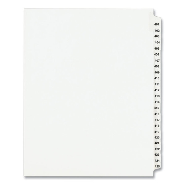 Preprinted Legal Exhibit Side Tab Index Dividers, Avery Style, 25-Tab, 401 to 425, 11 x 8.5, White, 1 Set, (1346) [SKU: AVE01346]