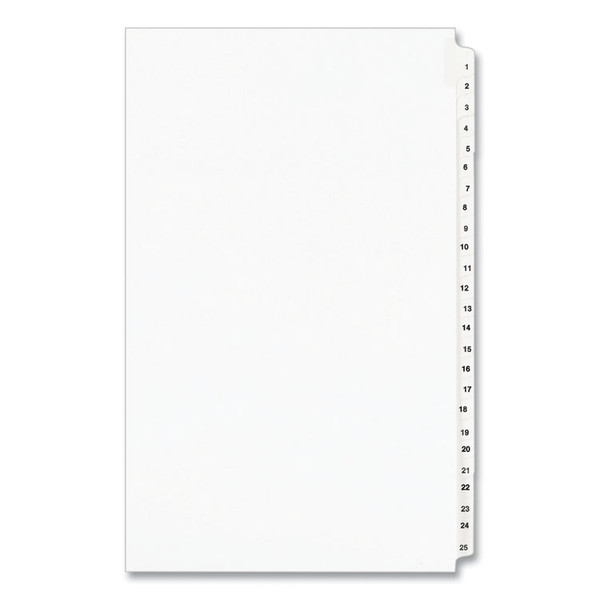 Preprinted Legal Exhibit Side Tab Index Dividers, Avery Style, 25-Tab, 1 to 25, 14 x 8.5, White, 1 Set, (1430) [SKU: AVE01430]