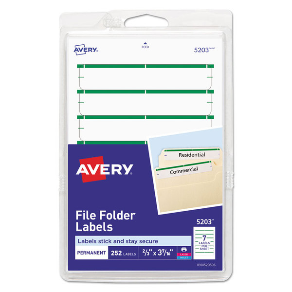 Printable 4" x 6" - Permanent File Folder Labels, 0.69 x 3.44, White, 7/Sheet, 36 Sheets/Pack, (5203) [SKU: AVE05203]