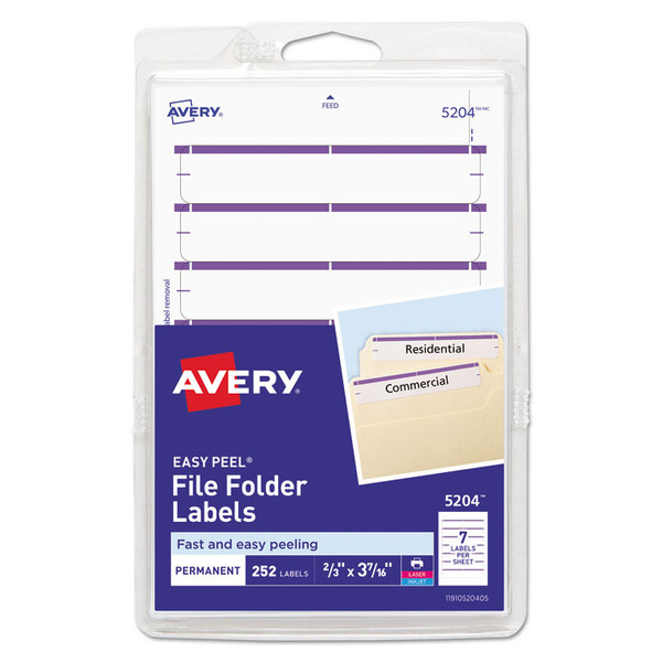 Printable 4" x 6" - Permanent File Folder Labels, 0.69 x 3.44, White, 7/Sheet, 36 Sheets/Pack, (5204) [SKU: AVE05204]