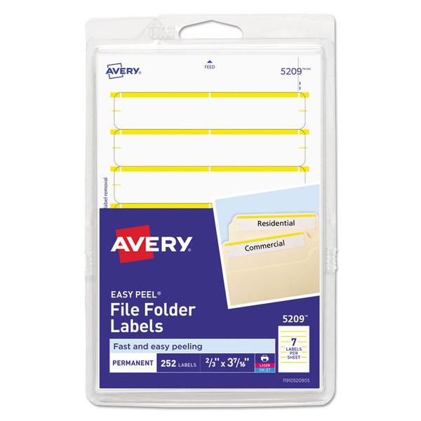 Printable 4" x 6" - Permanent File Folder Labels, 0.69 x 3.44, White, 7/Sheet, 36 Sheets/Pack, (5209) [SKU: AVE05209]