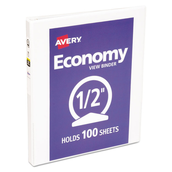 Economy View Binder with Round Rings , 3 Rings, 0.5" Capacity, 11 x 8.5, White, (5706) [SKU: AVE05706]