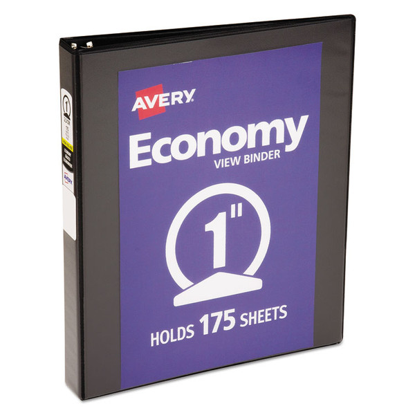 Economy View Binder with Round Rings , 3 Rings, 1" Capacity, 11 x 8.5, Black, (5710) [SKU: AVE05710]