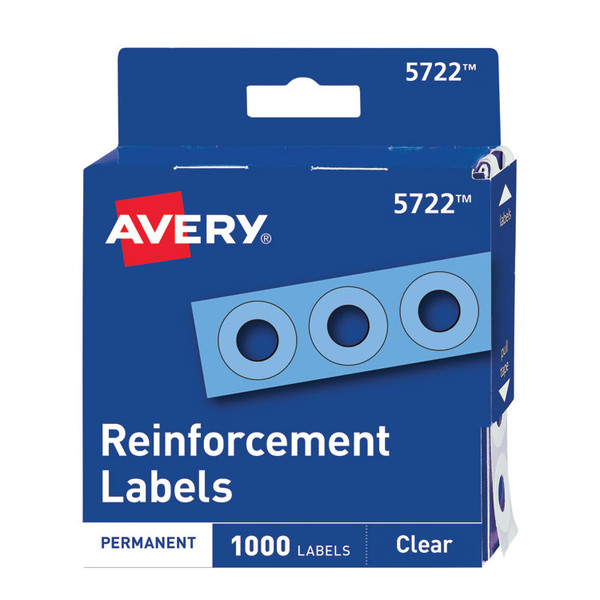 Dispenser Pack Hole Reinforcements, 0.25" Dia, Clear, 1,000/Pack, (5722) [SKU: AVE05722]