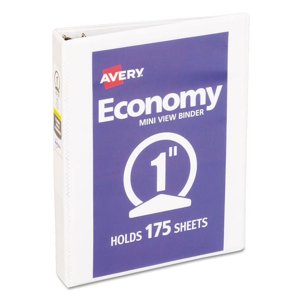 Economy View Binder with Round Rings , 3 Rings, 1" Capacity, 8.5 x 5.5, White, (5806) [SKU: AVE05806]
