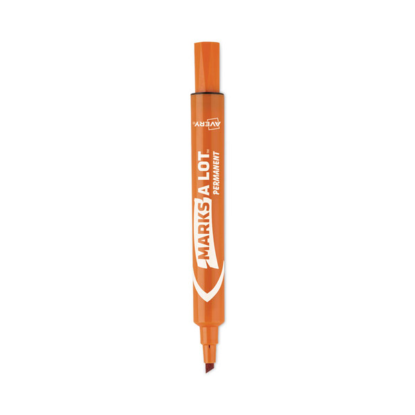 MARKS A LOT Large Desk-Style Permanent Marker, Broad Chisel Tip, Orange, Dozen (8883) [SKU: AVE08883]