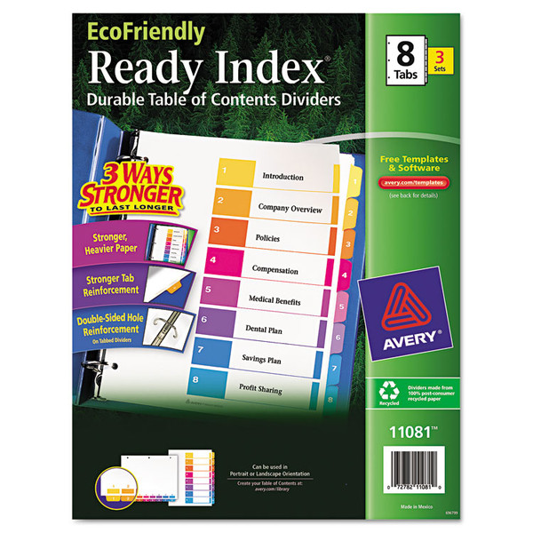 Customizable Table of Contents Ready Index Dividers with Multicolor Tabs, 8-Tab, 1 to 8, 11 x 8.5, White, 3 Sets [SKU: AVE11081]