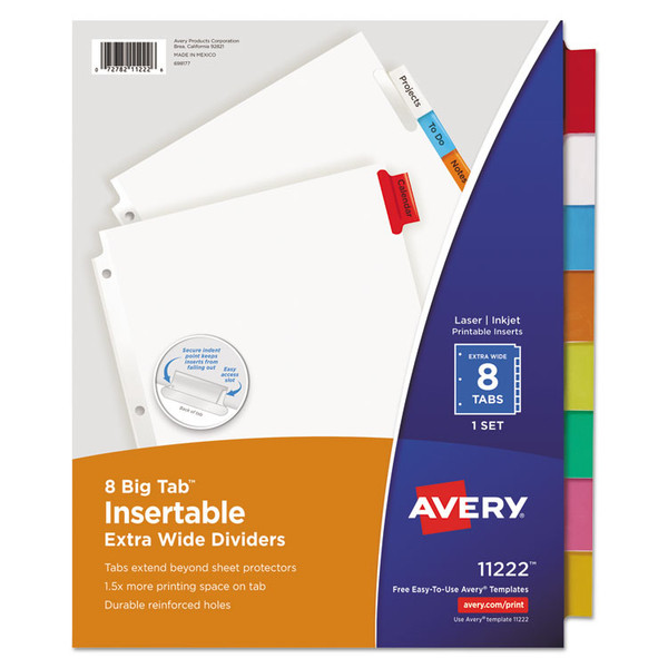 Insertable Big Tab Dividers, 8-Tab, 11.13 x 9.25, White, Assorted Tabs, 1 Set [SKU: AVE11222]