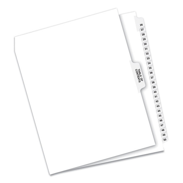 Preprinted Legal Exhibit Side Tab Index Dividers, Avery Style, 26-Tab, 26 to 50, 11 x 8.5, White, 1 Set [SKU: AVE11372]