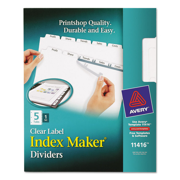 Print and Apply Index Maker Clear Label Dividers with Printable Label Strip and White Tabs, 5-Tab, 11 x 8.5, White, 1 Set [SKU: AVE11416]