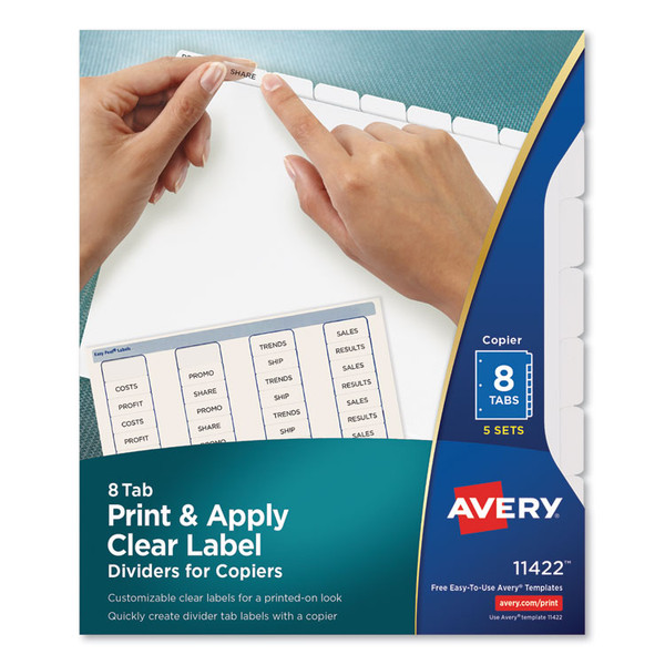 Print and Apply Index Maker Clear Label Dividers, Copiers, 8-Tab, 11 x 8.5, White, 5 Sets [SKU: AVE11422]