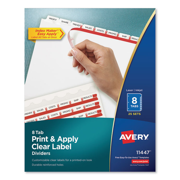Print and Apply Index Maker Clear Label Dividers, 8-Tab, 11 x 8.5, White, 25 Sets [SKU: AVE11447]