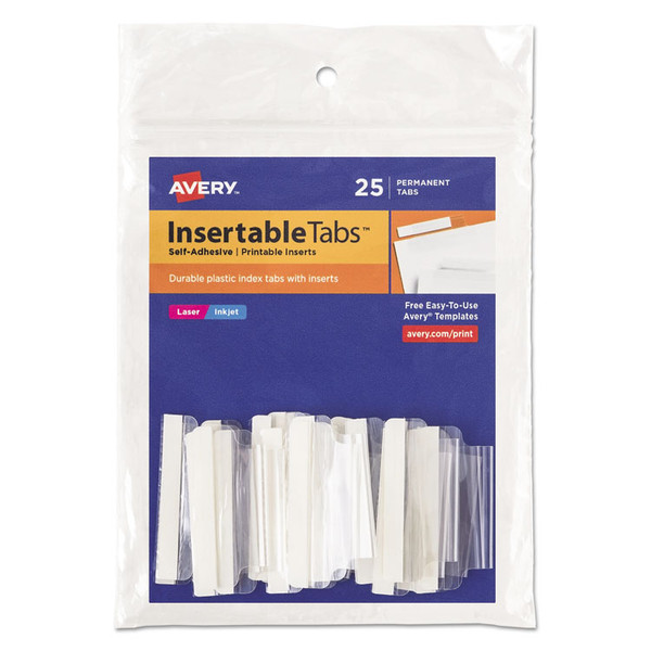Insertable Index Tabs with Printable Inserts, 1/5-Cut, Clear, 1.5" Wide, 25/Pack [SKU: AVE16230]