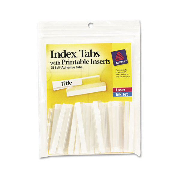 Insertable Index Tabs with Printable Inserts, 1/5-Cut, Clear, 2" Wide, 25/Pack [SKU: AVE16241]