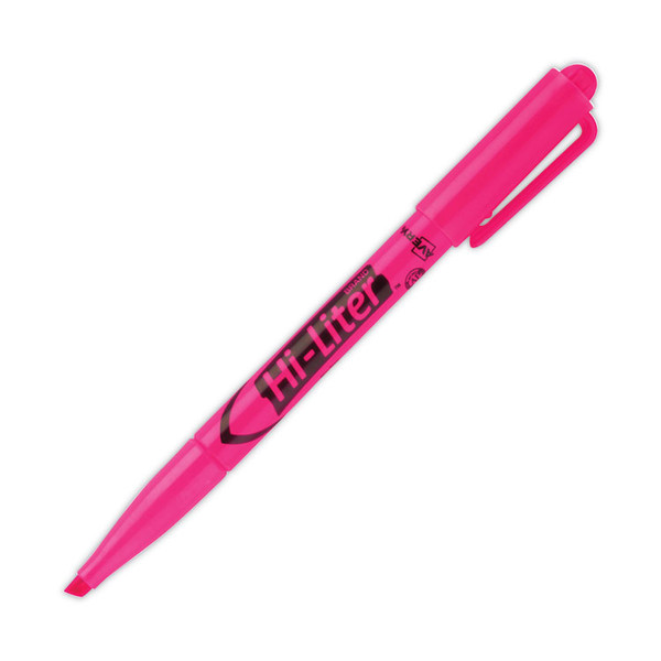 HI-LITER Pen-Style Highlighters, Fluorescent Pink Ink, Chisel Tip, Pink/Black Barrel, Dozen [SKU: AVE23592]