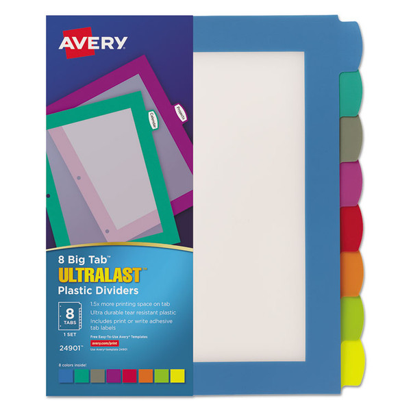 Big Tab Ultralast Plastic Dividers, 8-Tab, 11 x 8.5, Assorted, 1 Set [SKU: AVE24901]