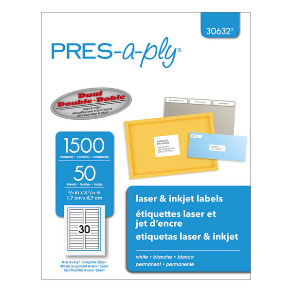 Labels, 0.66 x 3.44, White, 30/Sheet, 50 Sheets/Box [SKU: AVE30632]