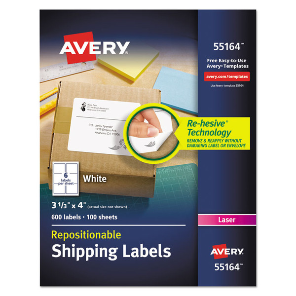 Repositionable Shipping Labels w/SureFeed, Laser, 3.33 x 4, White, 600/Box [SKU: AVE55164]