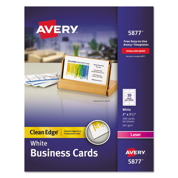 Clean Edge Business Cards, Laser, 2 x 3.5, White, 400 Cards, 10 Cards/Sheet, 40 Sheets/Box [SKU: AVE5877]
