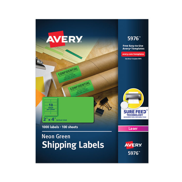 High-Visibility Permanent Laser ID Labels, 2 x 4, Neon Green, 1000/Box [SKU: AVE5976]