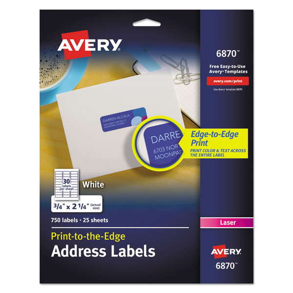 Vibrant Laser Color-Print Labels w/ Sure Feed, 0.75 x 2.25, White, 750/PK [SKU: AVE6870]
