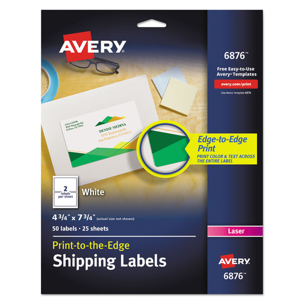 Vibrant Laser Color-Print Labels w/ Sure Feed, 4.75 x 7.75, White, 50/Pack [SKU: AVE6876]