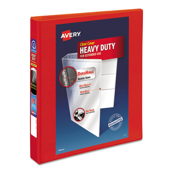 Heavy-Duty View Binder with DuraHinge and One Touch EZD Rings, 3 Rings, 1" Capacity, 11 x 8.5, Red [SKU: AVE79170]