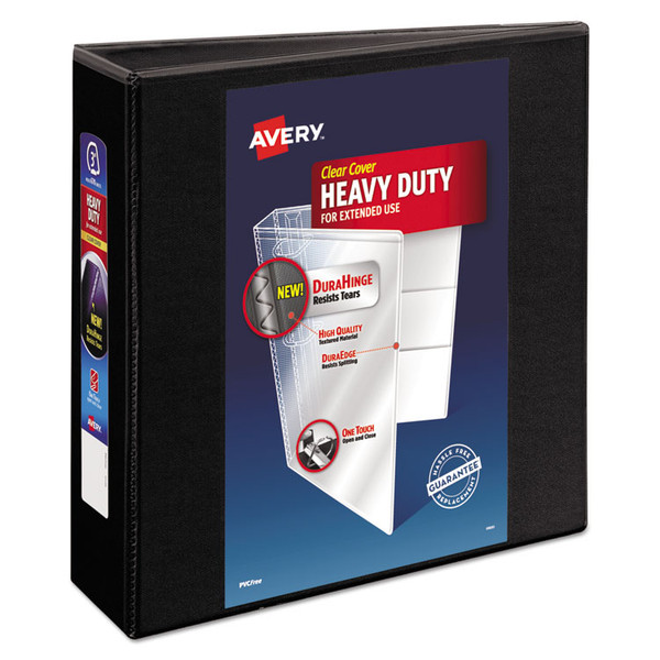 Heavy-Duty View Binder with DuraHinge and Locking One Touch EZD Rings, 3 Rings, 3" Capacity, 11 x 8.5, Black [SKU: AVE79693]