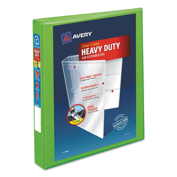 Heavy-Duty View Binder with DuraHinge and One Touch EZD Rings, 3 Rings, 1" Capacity, 11 x 8.5, Chartreuse [SKU: AVE79770]
