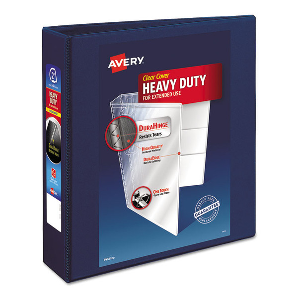 Heavy-Duty View Binder with DuraHinge and One Touch EZD Rings, 3 Rings, 2" Capacity, 11 x 8.5, Navy Blue [SKU: AVE79802]