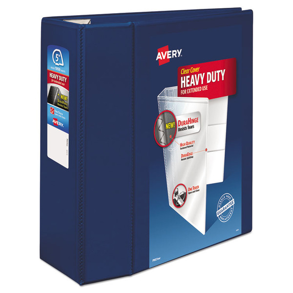 Heavy-Duty View Binder with DuraHinge and Locking One Touch EZD Rings, 3 Rings, 5" Capacity, 11 x 8.5, Navy Blue [SKU: AVE79806]