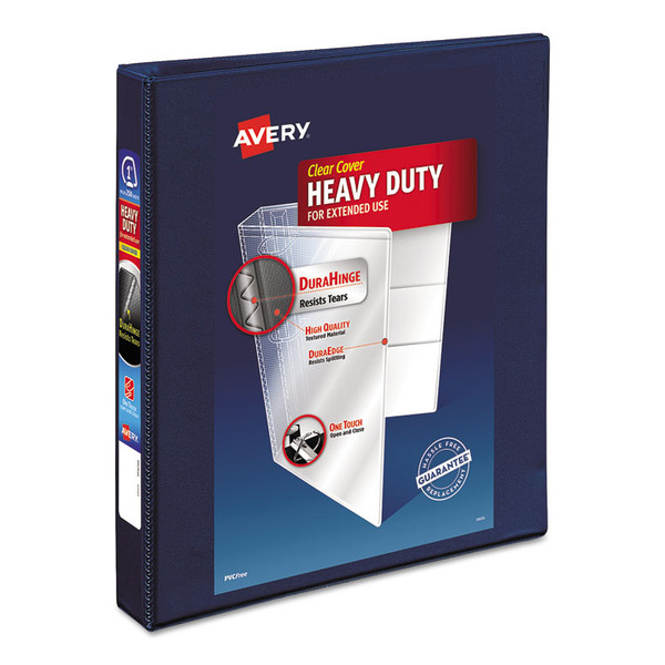 Heavy-Duty View Binder with DuraHinge and One Touch EZD Rings, 3 Rings, 1" Capacity, 11 x 8.5, Navy Blue [SKU: AVE79809]