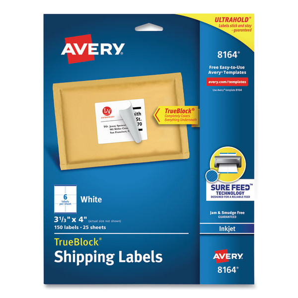 Shipping Labels w/ TrueBlock Technology, Inkjet Printers, 3.33 x 4, White, 6/Sheet, 25 Sheets/Pack [SKU: AVE8164]