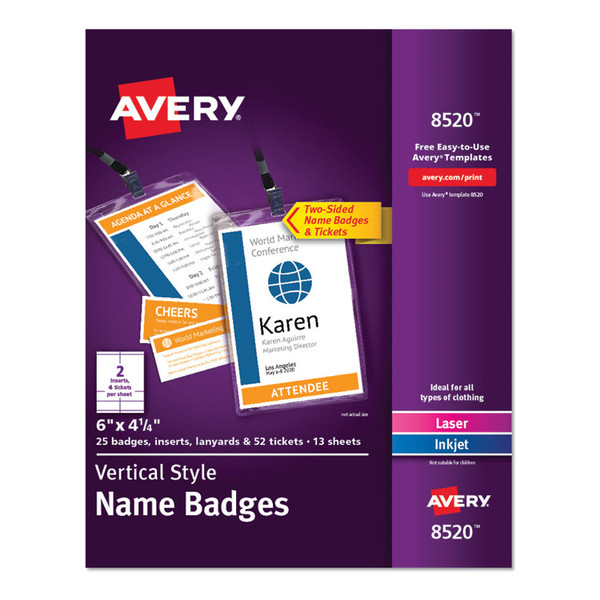 Lanyard-Style Badge Holder w/Laser/Inkjet Inserts, Top Load, 4.25 x 6, WE, 25/PK [SKU: AVE8520]