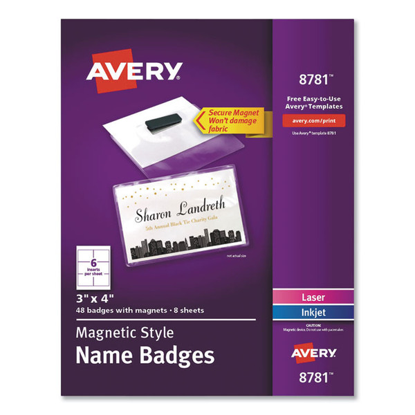 Magnetic Style Name Badge Kit, Horizontal, 4" x 3", White, 48/Pack [SKU: AVE8781]