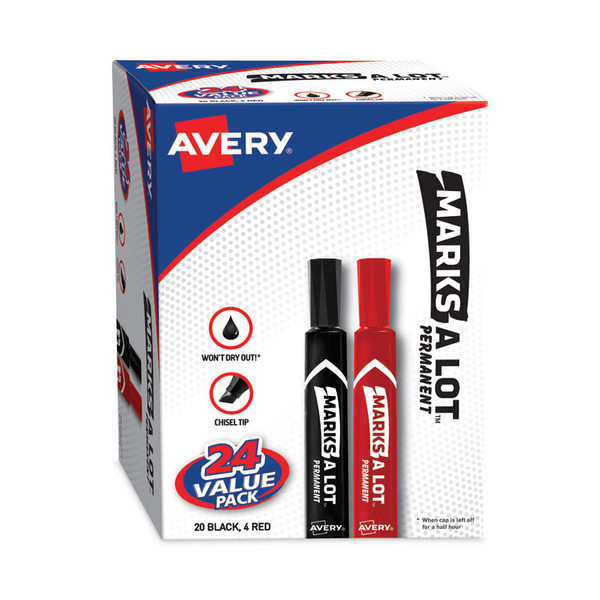 MARKS A LOT Large Desk-Style Permanent Marker Value Pack, Broad Chisel Tip, Assorted Colors, 24/Set (98088) [SKU: AVE98088]