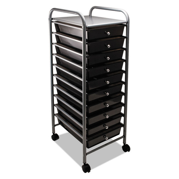 Portable Drawer Organizer, Metal, 1 Shelf, 10 Drawers, 13" x 15.38" x 37.75", Matte Gray/Smoke [SKU: AVT34007]