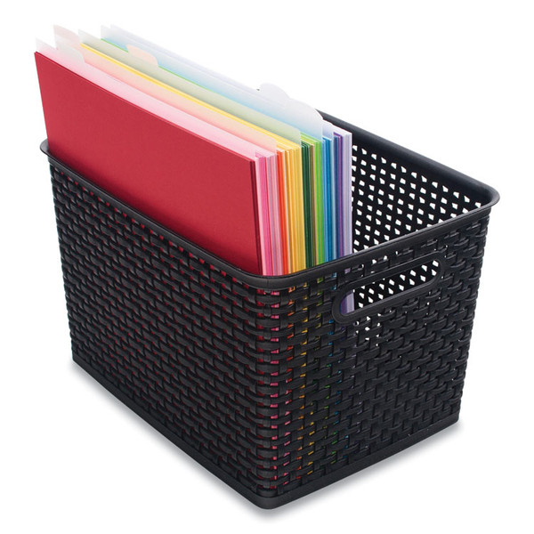 Plastic Weave Bin, Large, 13.5" x 10.5" x 8.75", Black [SKU: AVT36006]